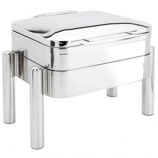 Eastern Tabletop 3974S Jazz Swing 6 Qt. Stainless Steel Square Chafer with Pillar'd Stand and Hinged Dome Cover