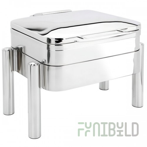Eastern Tabletop 3974S Jazz Swing 6 Qt. Stainless Steel Square Chafer with Pillar'd Stand and Hinged Dome Cover