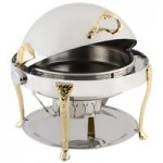 Bon Chef 17040G Elite Rectangle 8 Qt. Dripless Stainless Steel with Gold Plated Accents Roll Top Chafer with Renaissance Legs Bon Chef 17040G Elite Rectangle 8 Qt. Dripless Stainless Steel with Gold Plated Accents Roll Top Chafer with Renaissance Legs