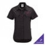 Mercer Culinary Metro Edge Women's Black Short Sleeve Brewer / Work Shirt - 2XL Mercer Culinary Metro Edge Women's Black Short Sleeve Brewer / Work Shirt - 2XL