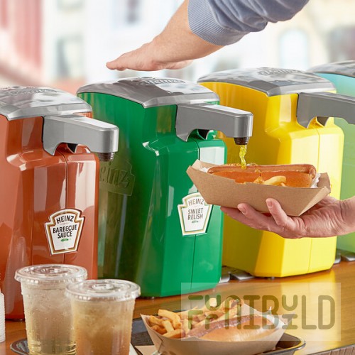 Heinz Keystone 1.5 Gallon Green Plastic Countertop Sweet Relish Pump Dispenser with Touchless Automatic Dispensing Lid
