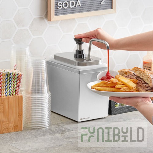 ServSense Single 2 Qt. Stainless Steel Condiment Dispenser - 1 Stainless Steel Pump with Adjustable Portion Control