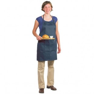 Chef Revival Navy Blue Poly-Cotton Customizable Bib Apron with 1 Pocket - 30