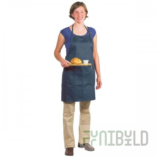 Chef Revival Navy Blue Poly-Cotton Customizable Bib Apron with 1 Pocket - 30