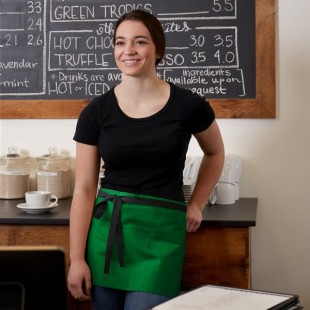Choice Kelly Green Poly-Cotton Waist Apron with Black Webbing and 3 Pockets - 12