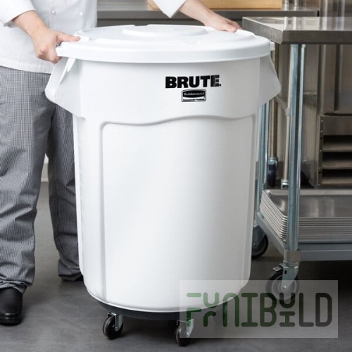 Rubbermaid® BRUTE 55 Gallon / 880 Cup White Round Mobile Ingredient Storage Bin with Lid