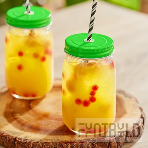 Acopa Rustic Charm 16 oz. Drinking Jar with Green Metal Lid with Straw Hole - 12/Case