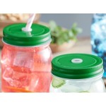 Acopa Rustic Charm 16 oz. Drinking Jar with Green Metal Lid with Straw Hole - 12/Case