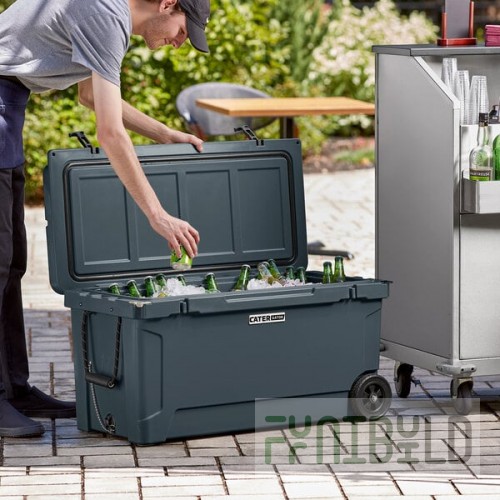 CaterGator CG100CHRW Charcoal 110 Qt. Mobile Rotomolded Outdoor Cooler / Ice Chest