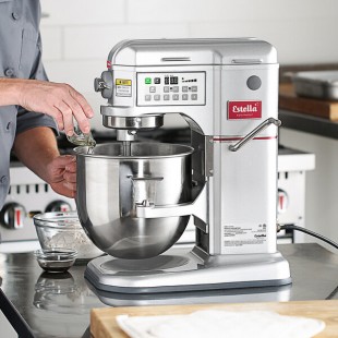 Estella EMIX8 Silver 8 Qt. Programmable Bowl Lift Countertop Mixer with Standard Accessories - 120V, 4/5 hp