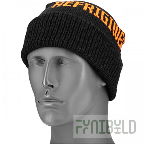 RefrigiWear Black Acrylic Knit Watch Cap with Orange Logo 0045RPROOSA