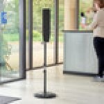 Lavex Black Metal Soap / Sanitizer Dispenser Adjustable Floor Stand with Plastic Base Plate Lavex Black Metal Soap / Sanitizer Dispenser Adjustable Floor Stand with Plastic Base Plate