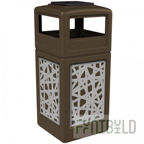 Commercial Zone 733026299 42 Gallon Brown Square Trash Can with Stainless Steel Intermingle Panels and Ashtray Lid