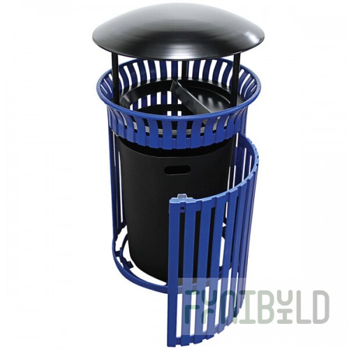 Wausau Tile MF3233 36 Gallon Flat Steel Round Outdoor Trash Can with Aluminum Ash-N-Trash Lid, Rain Hood, and Side Door