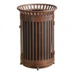 Lancaster Table & Seating 45 Gallon Heavy-Duty Round Black Steel Slatted Outdoor Trash Can with Flat Lid and Door Lancaster Table & Seating 45 Gallon Heavy-Duty Round Black Steel Slatted Outdoor Trash Can with Flat Lid and Door