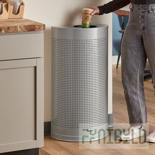 Rubbermaid® FGSH12EPLSM Silhouettes Silver Metallic Steel Designer Half Round Trash Can - 12 Gallon