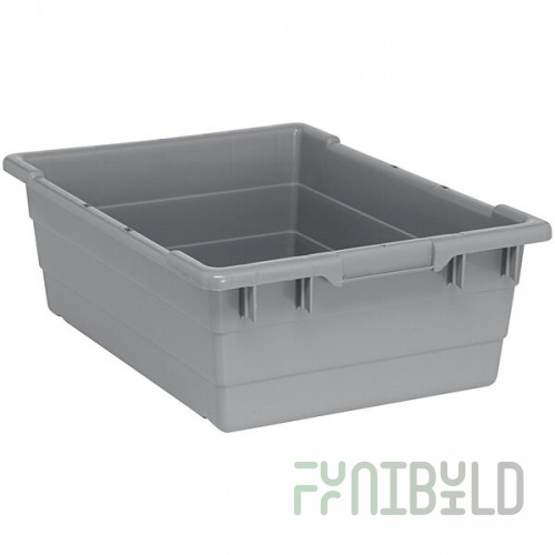 Quantum 9.81 Gallon Gray Cross Stack Tub with Built-In Handle Grips and Bottom Grooves TUB2417-8GY