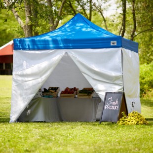 Backyard Pro Courtyard Series 10' x 10' Blue Straight Leg Aluminum Instant Pop Up Canopy Tent Deluxe Kit with 4 Side Walls Backyard Pro Courtyard Series 10' x 10' Blue Straight Leg Aluminum Instant Pop Up Canopy Tent Deluxe Kit with 4 Side Walls