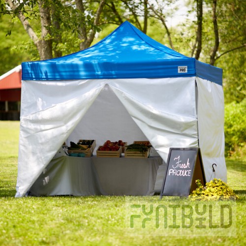 Backyard Pro Courtyard Series 10' x 10' Blue Straight Leg Aluminum Instant Pop Up Canopy Tent Deluxe Kit with 4 Side Walls