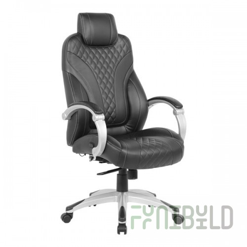Boss Black CaressoftPlus Vinyl High-Back Heated Executive Chair with Padded Hinged Arms and Synchro-Tilt Mechanism