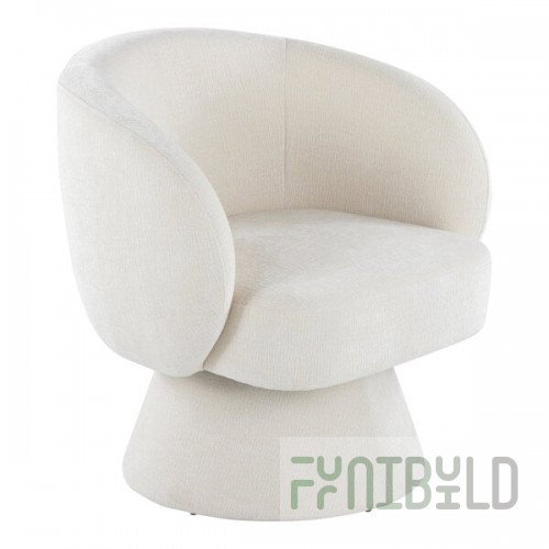 LumiSource Fran Cream Fabric Swivel Accent Arm Chair with Pedestal Base