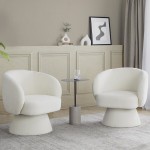 LumiSource Fran Cream Fabric Swivel Accent Arm Chair with Pedestal Base