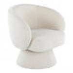 LumiSource Fran Cream Fabric Swivel Accent Arm Chair with Pedestal Base