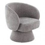 LumiSource Fran Cream Fabric Swivel Accent Arm Chair with Pedestal Base