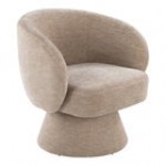 LumiSource Fran Cream Fabric Swivel Accent Arm Chair with Pedestal Base