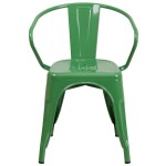 Flash Furniture CH-31270-GN-GG Green Stackable Galvanized Steel Chair with Arms, Vertical Slat Back, and Drain Hole Seat