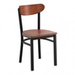 Lancaster Table & Seating Boomerang Black Finish Chair with Blue Vinyl Seat and Antique Walnut Wood Back Lancaster Table & Seating Boomerang Black Finish Chair with Blue Vinyl Seat and Antique Walnut Wood Back