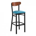 Lancaster Table & Seating Boomerang Black Finish Chair with Blue Vinyl Seat and Antique Walnut Wood Back Lancaster Table & Seating Boomerang Black Finish Chair with Blue Vinyl Seat and Antique Walnut Wood Back