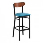 Lancaster Table & Seating Boomerang Black Finish Chair with Blue Vinyl Seat and Antique Walnut Wood Back Lancaster Table & Seating Boomerang Black Finish Chair with Blue Vinyl Seat and Antique Walnut Wood Back