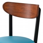 Lancaster Table & Seating Boomerang Black Finish Chair with Blue Vinyl Seat and Antique Walnut Wood Back Lancaster Table & Seating Boomerang Black Finish Chair with Blue Vinyl Seat and Antique Walnut Wood Back