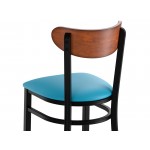 Lancaster Table & Seating Boomerang Black Finish Chair with Blue Vinyl Seat and Antique Walnut Wood Back Lancaster Table & Seating Boomerang Black Finish Chair with Blue Vinyl Seat and Antique Walnut Wood Back