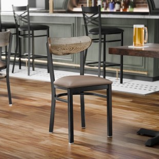 Lancaster Table & Seating Boomerang Black Finish Chair with Taupe Vinyl Seat and Driftwood Back Lancaster Table & Seating Boomerang Black Finish Chair with Taupe Vinyl Seat and Driftwood Back