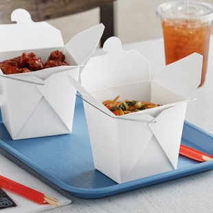 Emperor's Select 32 oz. White Chinese / Asian Paper Take-Out Container with Wire Handle - 50/Pack