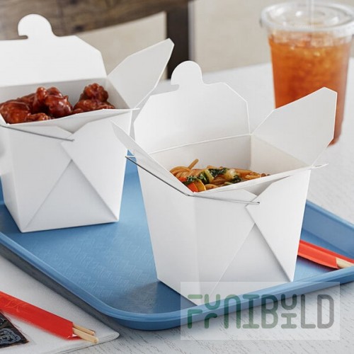 Emperor's Select 32 oz. White Chinese / Asian Paper Take-Out Container with Wire Handle - 50/Pack