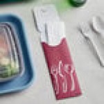 Dinex Burgundy Bon Appetit Paper Cutlery Caddy with Napkin - 600/Case