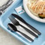 Choice Black Extra Heavy Weight Wrapped Polystyrene Plastic Cutlery Pack with Napkin and Salt and Pepper Packets - 500/Case Choice Black Extra Heavy Weight Wrapped Polystyrene Plastic Cutlery Pack with Napkin and Salt and Pepper Packets - 500/Case