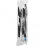 Choice Black Extra Heavy Weight Wrapped Polystyrene Plastic Cutlery Pack with Napkin and Salt and Pepper Packets - 500/Case Choice Black Extra Heavy Weight Wrapped Polystyrene Plastic Cutlery Pack with Napkin and Salt and Pepper Packets - 500/Case