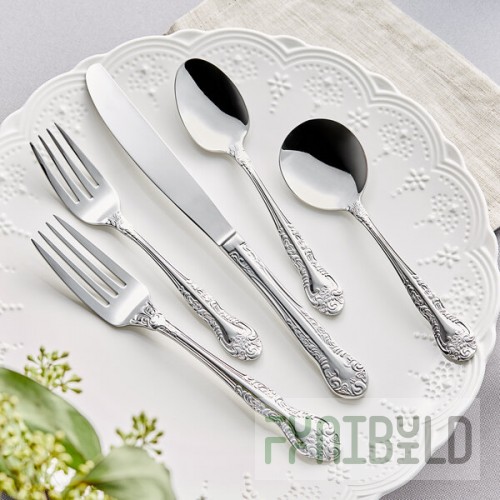 Acopa Capulet 18/0 Stainless Steel Heavy Weight Flatware 5-Piece Set - Sample