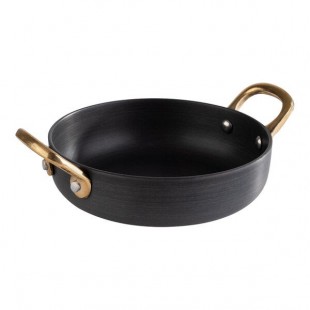 APS 10.1 oz. Round Aluminum Serving Pot with Brass Handles APS 10.1 oz. Round Aluminum Serving Pot with Brass Handles