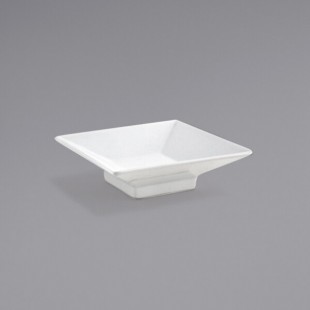 Front of the House Kyoto 4 oz. Bright White Square Porcelain Footed Sauce Dish - 6/Case