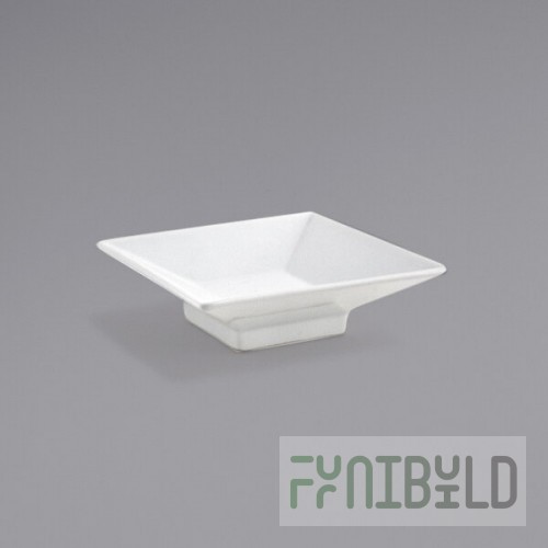 Front of the House Kyoto 4 oz. Bright White Square Porcelain Footed Sauce Dish - 6/Case