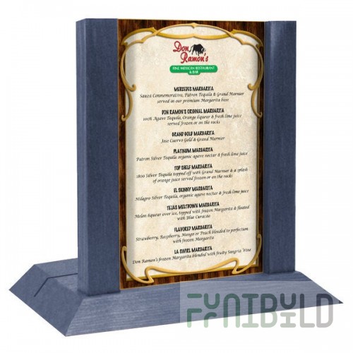 Menu Solutions WDAFR-A Denim Wood Menu Holder / Tent with 4