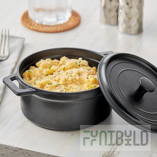 Elite Global Solutions Illogical 20 oz. Black Faux Cast Iron Melamine Pot with Lid - 6/Case