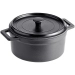 Elite Global Solutions Illogical 20 oz. Black Faux Cast Iron Melamine Pot with Lid - 6/Case Elite Global Solutions Illogical 20 oz. Black Faux Cast Iron Melamine Pot with Lid - 6/Case