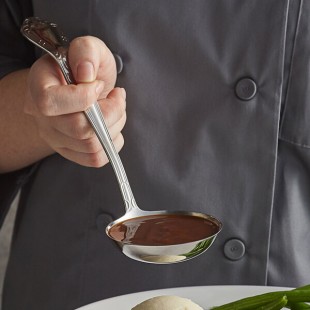 Vollrath 46942 2 oz. One-Piece Stainless Steel Embossed Ladle with Scroll Design