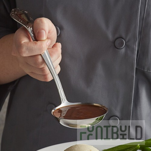 Vollrath 46942 2 oz. One-Piece Stainless Steel Embossed Ladle with Scroll Design